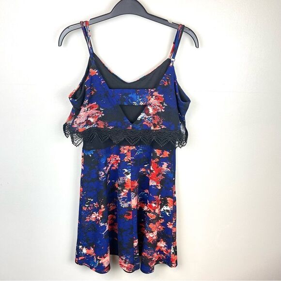 Material Girl Floral Print Spaghetti Strap Mesh & Lace Dress - Large NWT - Picture 4 of 5
